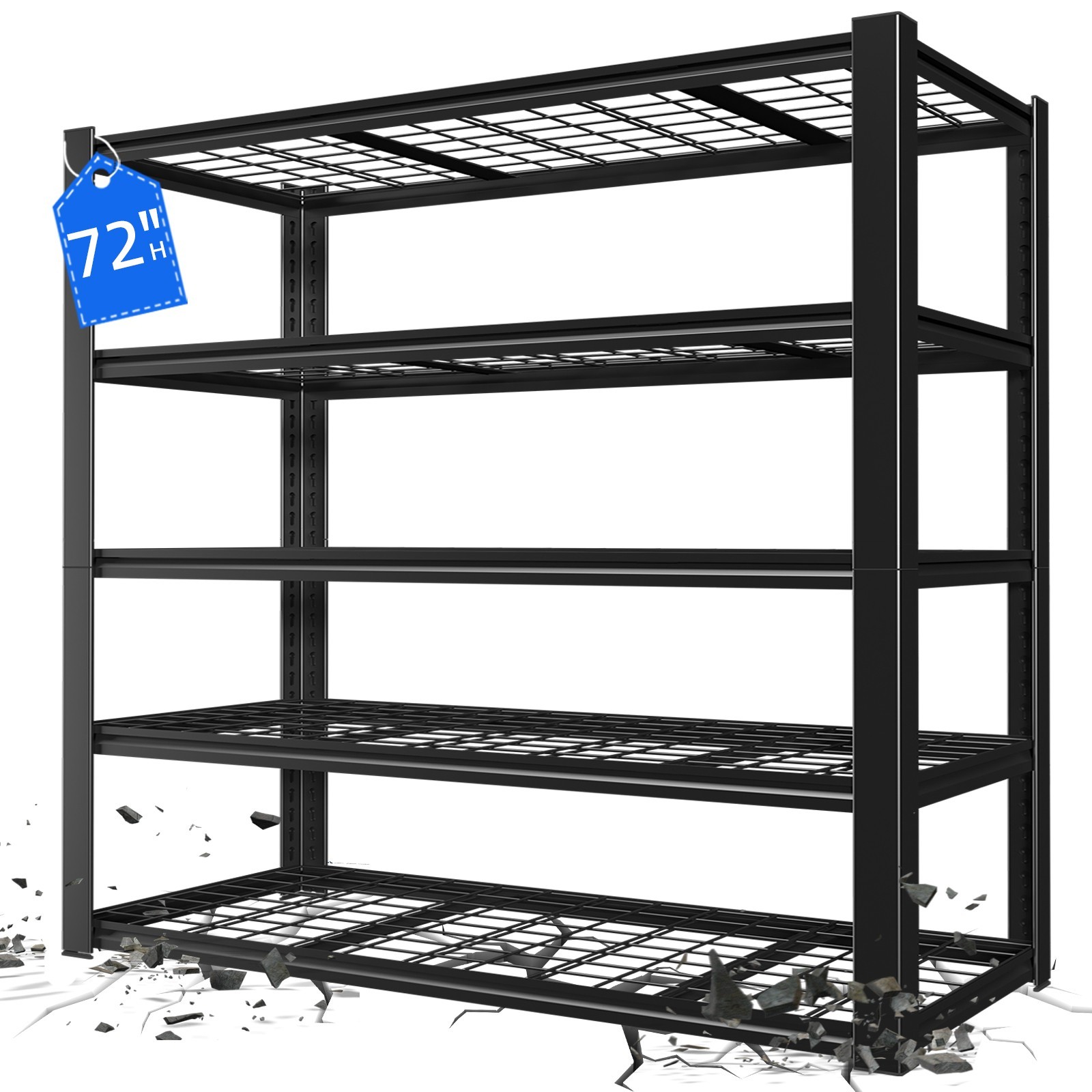24″ D x 59″ W x 72″ H Garage Shelving Heavy Duty 5 Tier Metal Storage Shelves