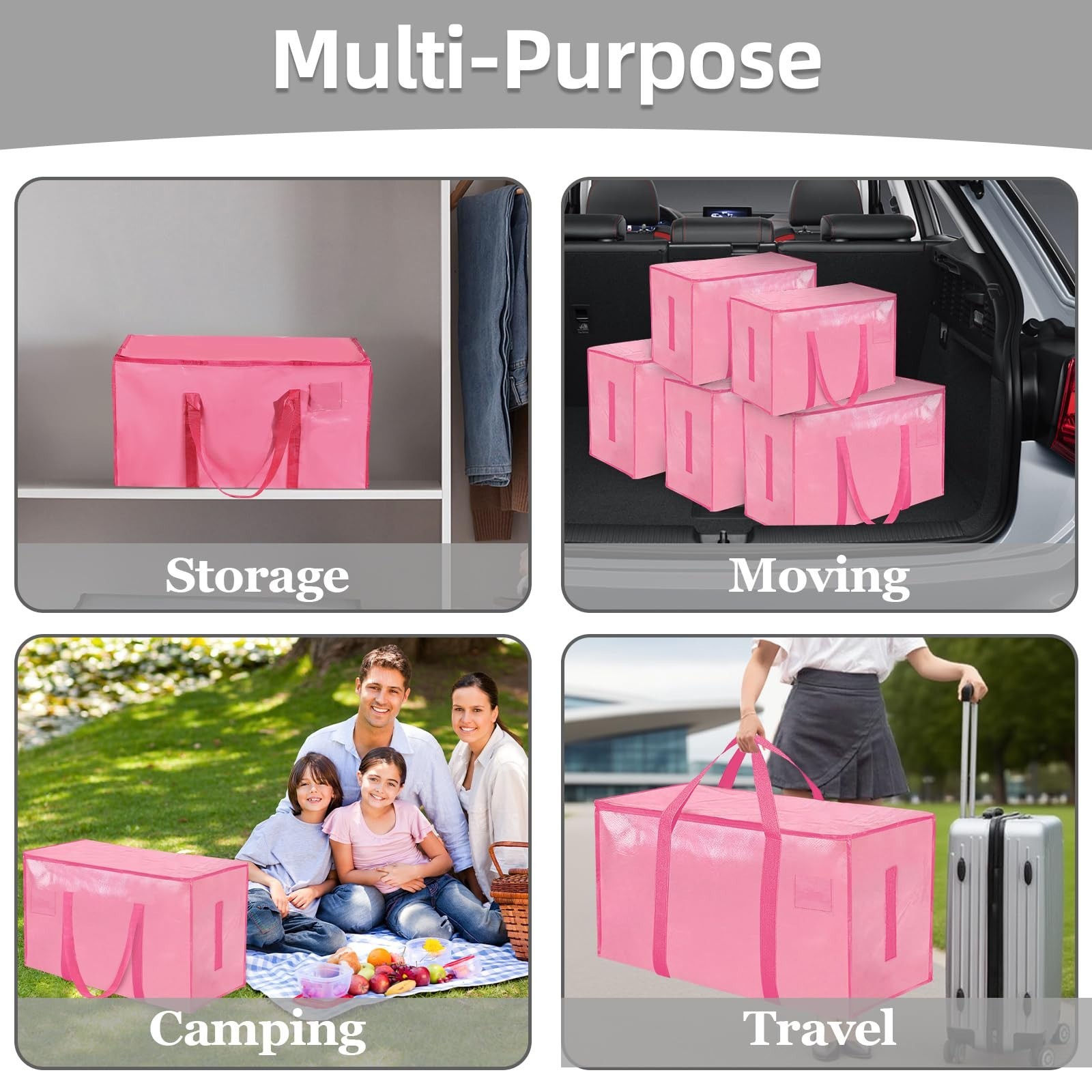 Extra Large Heavy Duty Moving Bags – 8 Pack Waterproof Storage Totes with Zipper
