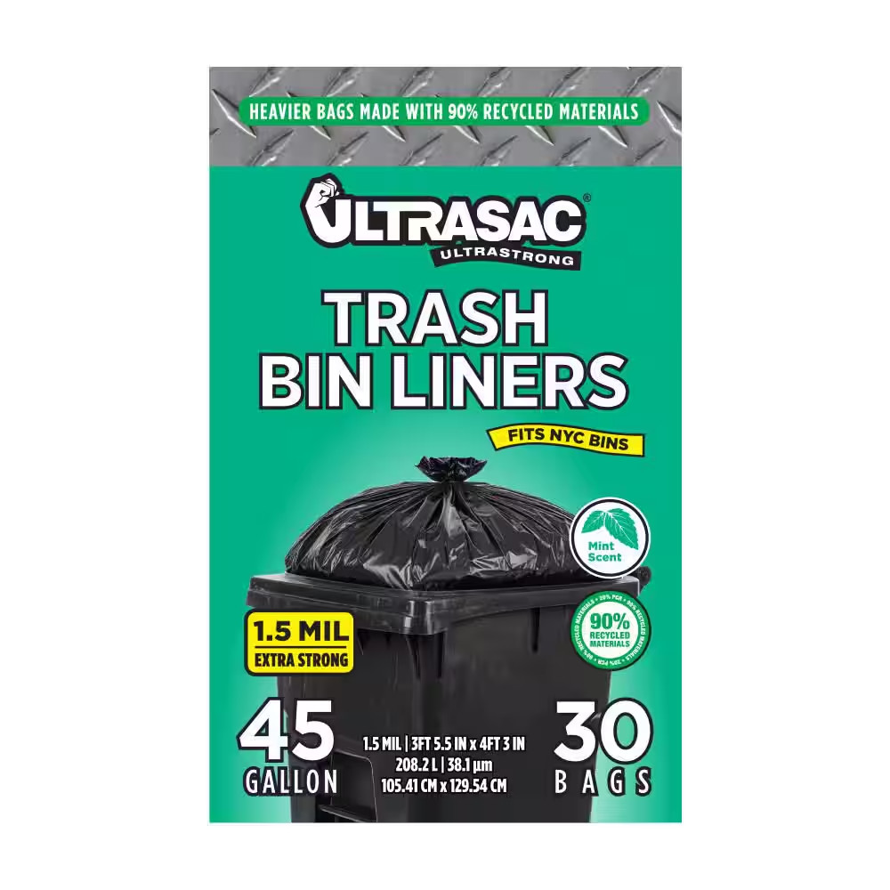 45 Gal. 1.5 Mil Black Mint Scented Heavy Duty Trash Bags – 41.5 In. X 51 In. (30