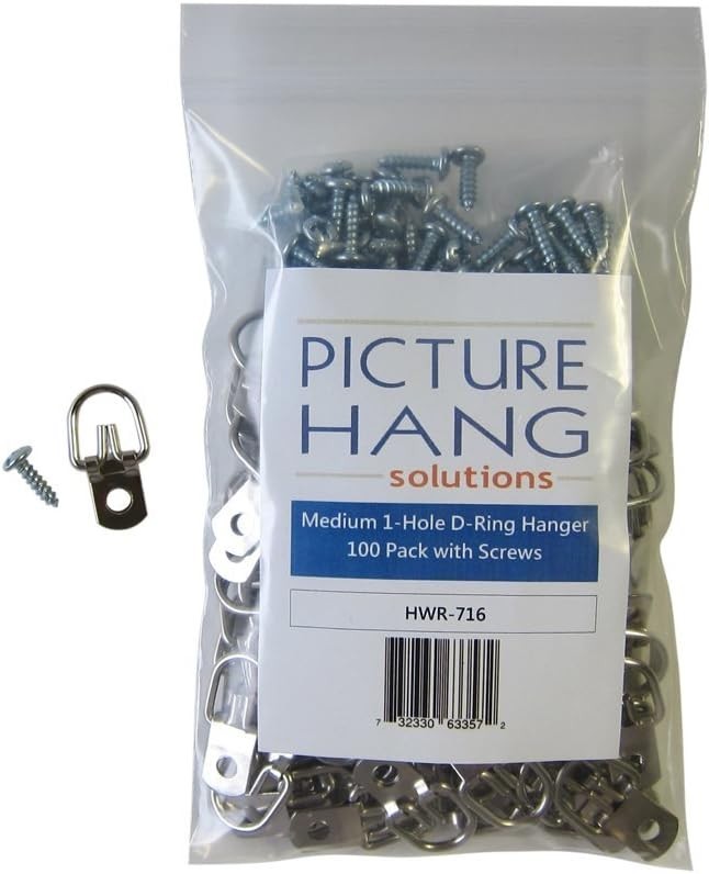 Pro Quality D Ring Picture Hangers with Screws – 100 Pack for Secure Display