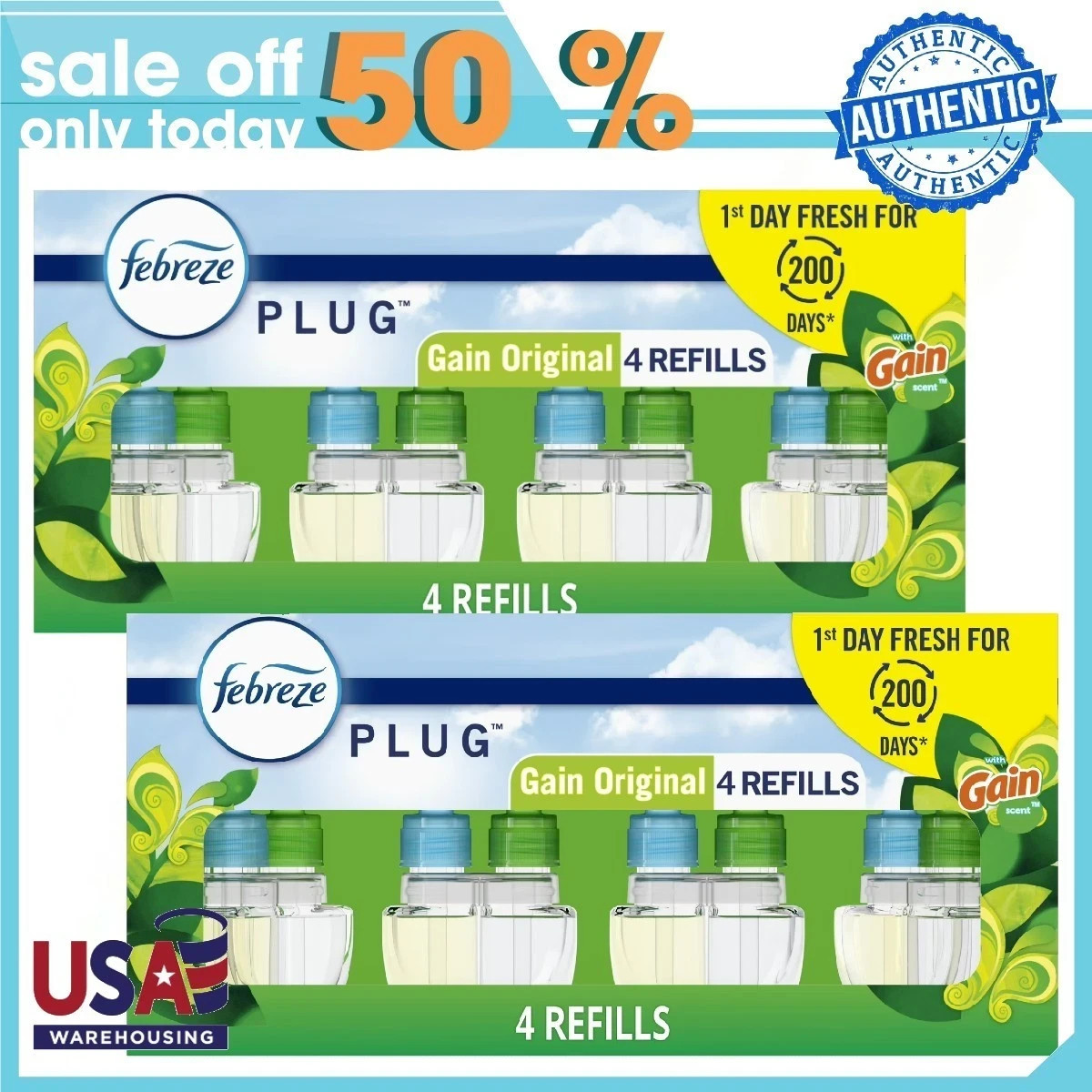 (2 pack) Febreze Plug In Air Freshener Scented Oil Refill Gain, 4 Count