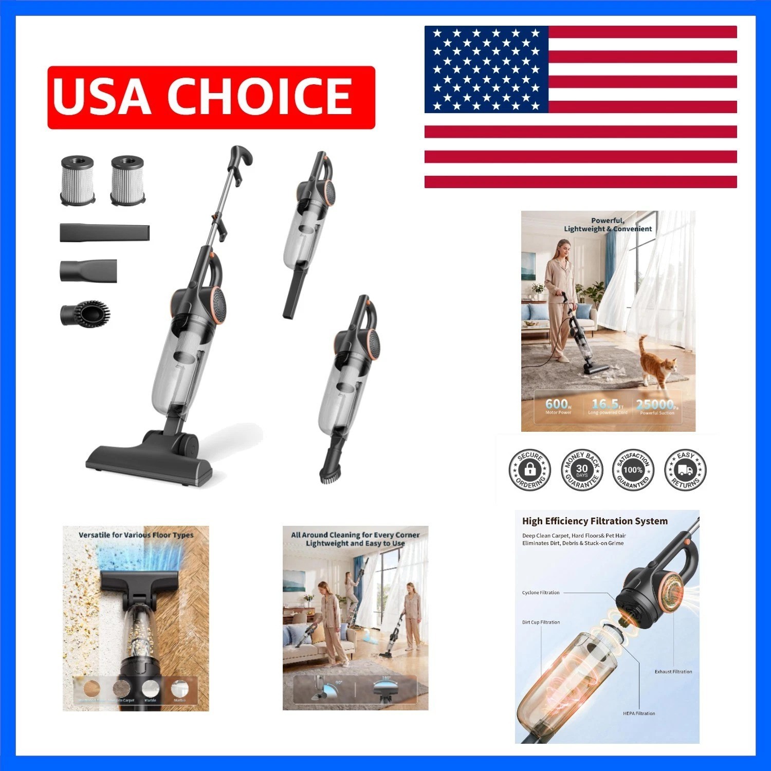 Corded Vacuum Cleaner, 600W 25KPa Powerful Stick Vacuum for Home Pet Hair | 2…