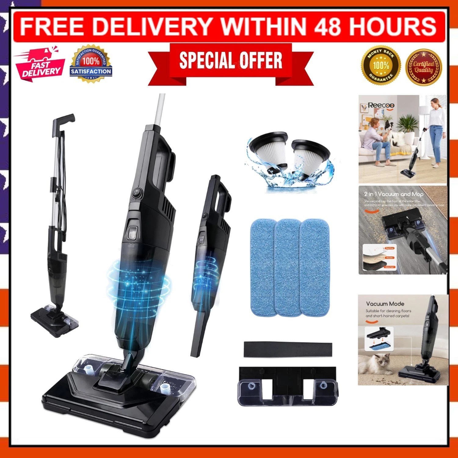 Versatile 600W Vacuum and Mop All-in-One – Perfect for Hard Floors & Carpets