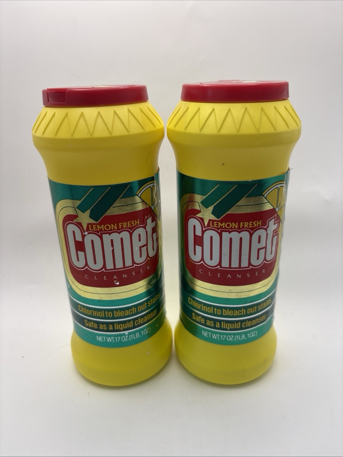 2 COMET Vtg 1986 Lemon Fresh Cleanser Yellow Plastic Containers 17 Oz New Open
