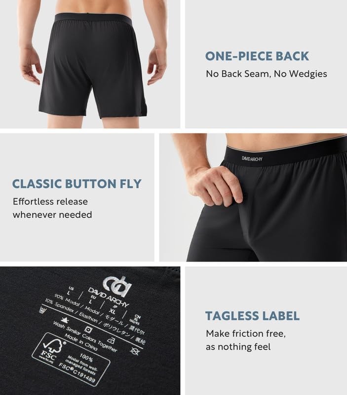 Men’s Modal Boxers, Ultra Soft Stretch Sleep Shorts, 3/4 Pack | Medium Black*3