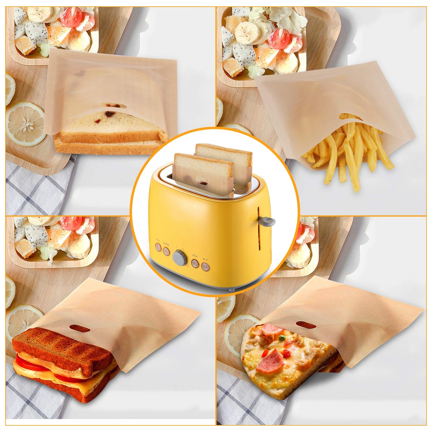 Samshow 10 Toaster Bags Reusable, 3 Sizes 10 pices, Yellow