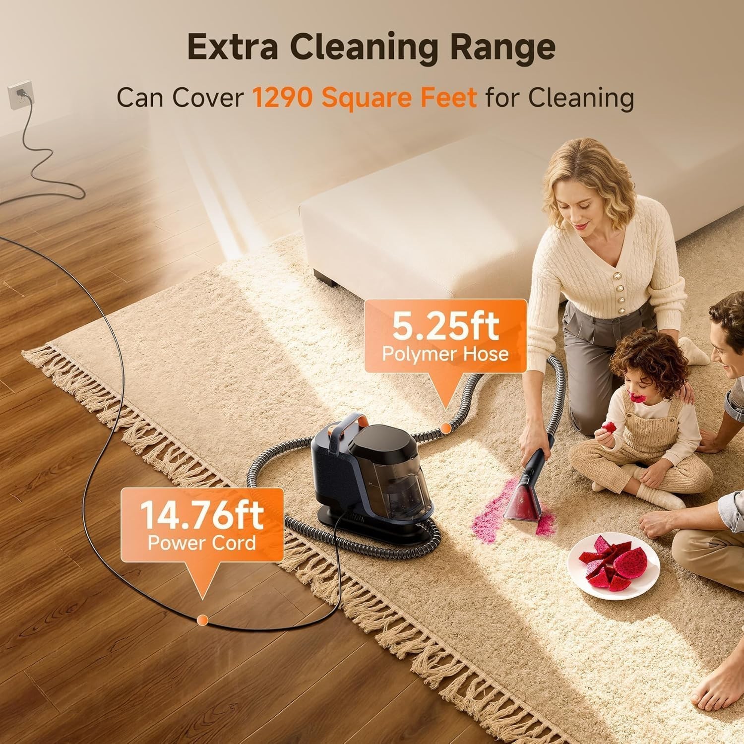Carpet Cleaner Machine 18Kpa Portable Carpet Cleaner for Cars Couch, 2in1 Water