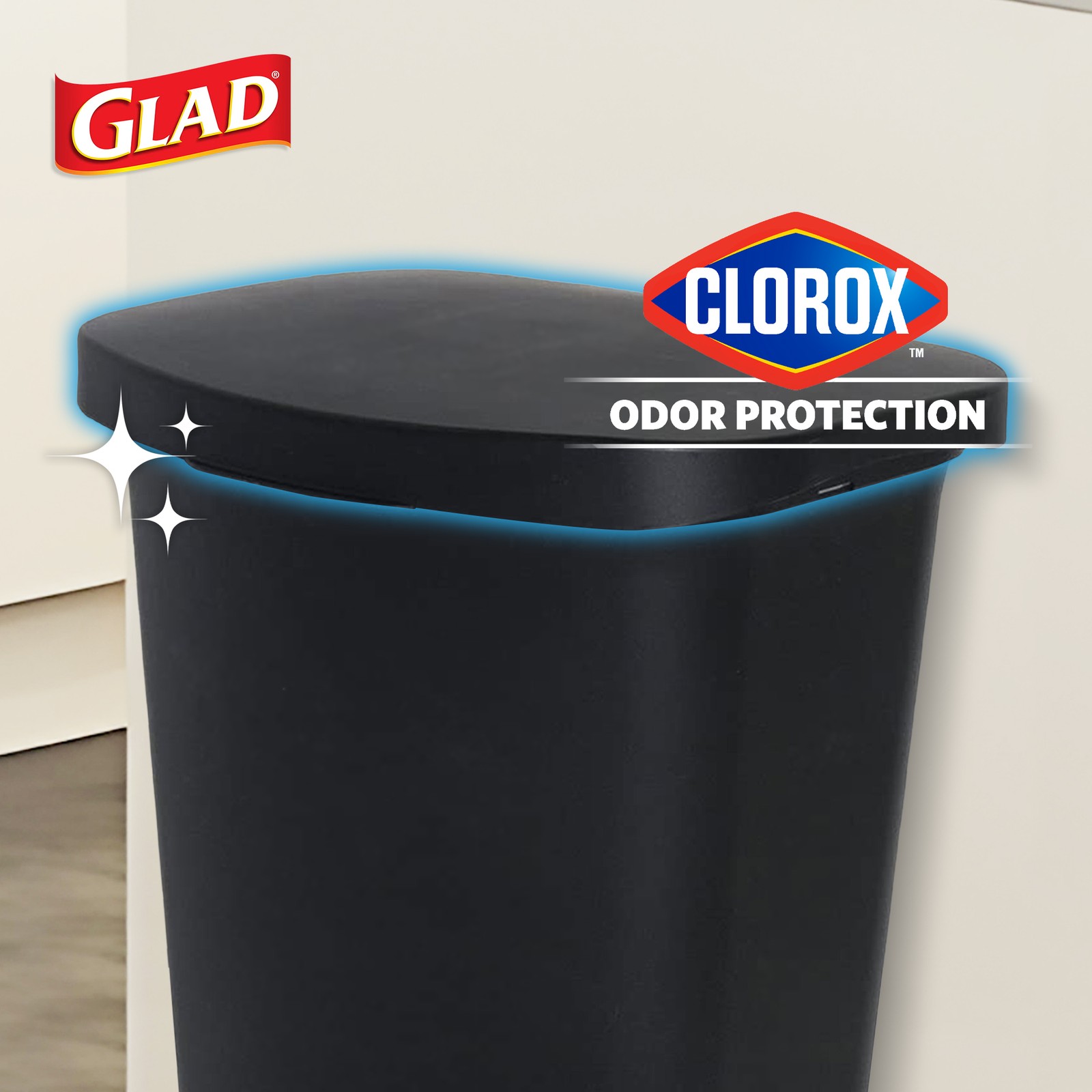 Glad Kitchen Trash Can with Lid, Foot Pedal and Garbage Bag Rings, 13 Gal, Black
