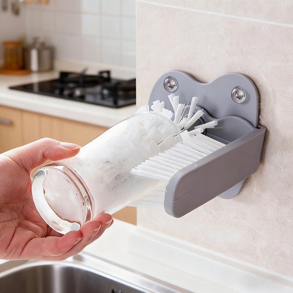 1pc Cup Scrubber Glass Cleaner Bottles Brush Sink Kitchen Accessories 2In1 Drink
