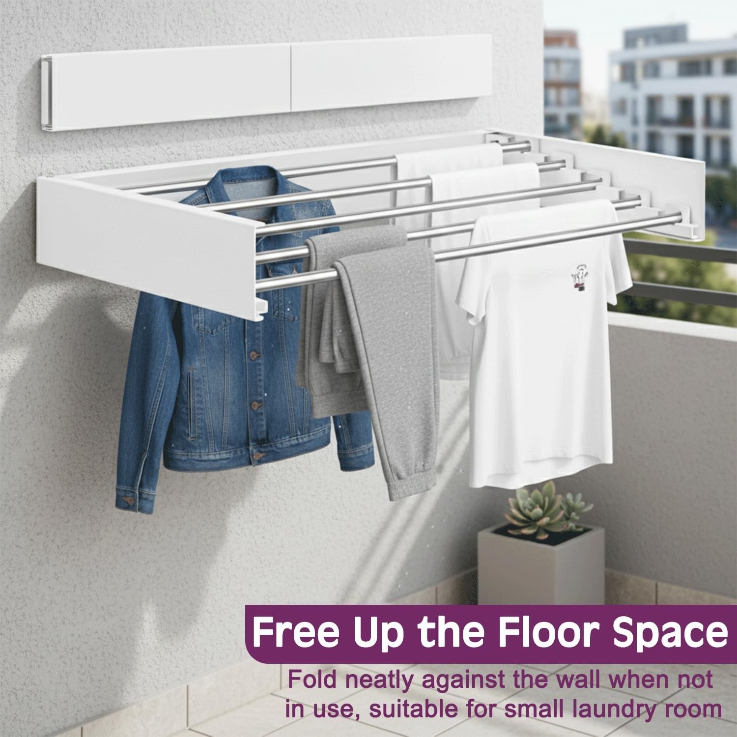 Wall Mounted Stainless Steel Clothes Drying Rack 32″, Foldable Collapsible