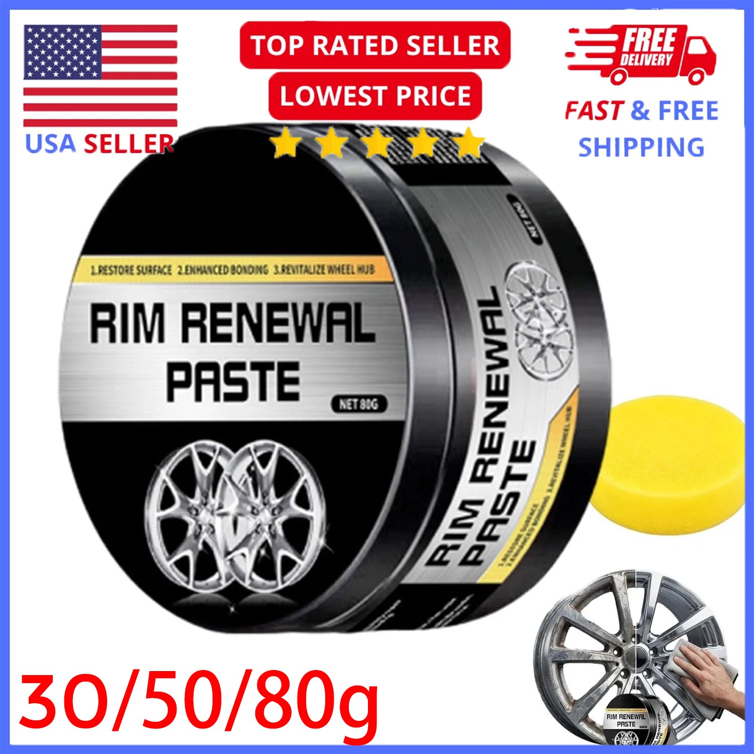 All-in-One Wheel Care&Restoration Paste,Rim Renewal Paste,Curb Rash Repair Kit