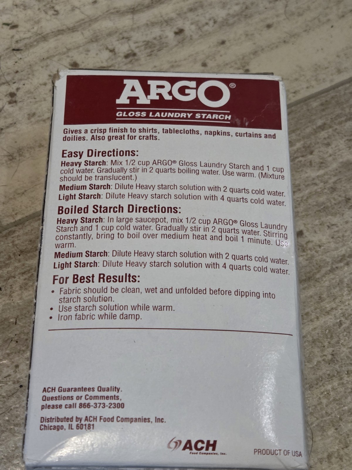 Argo Gloss Laundry Starch 1 lb (16 oz) Easy to Use Crisp Finish DISCONTINUED NOS