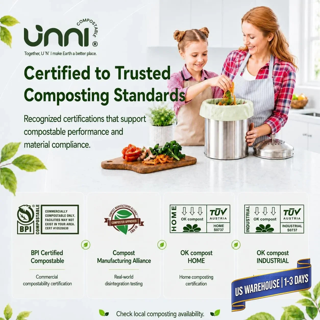 Compostable Trash Bags, 2.6 Gallon / 9.84 Liter, 100 Count, Extra Thick 0.7