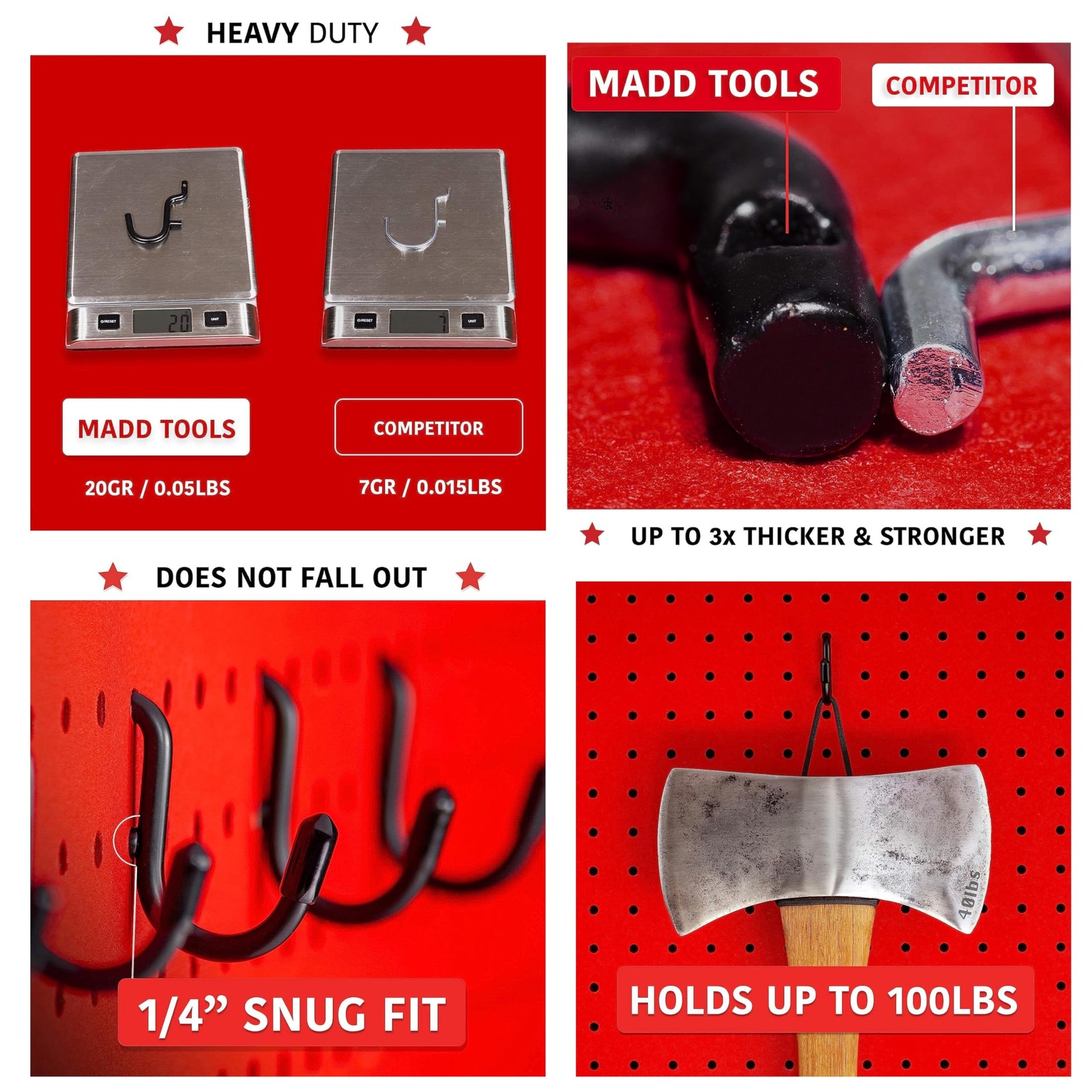 70 PCS Extra Thick Black 1/4 Inch Pegboard Hooks Heavy Duty Tool Organization