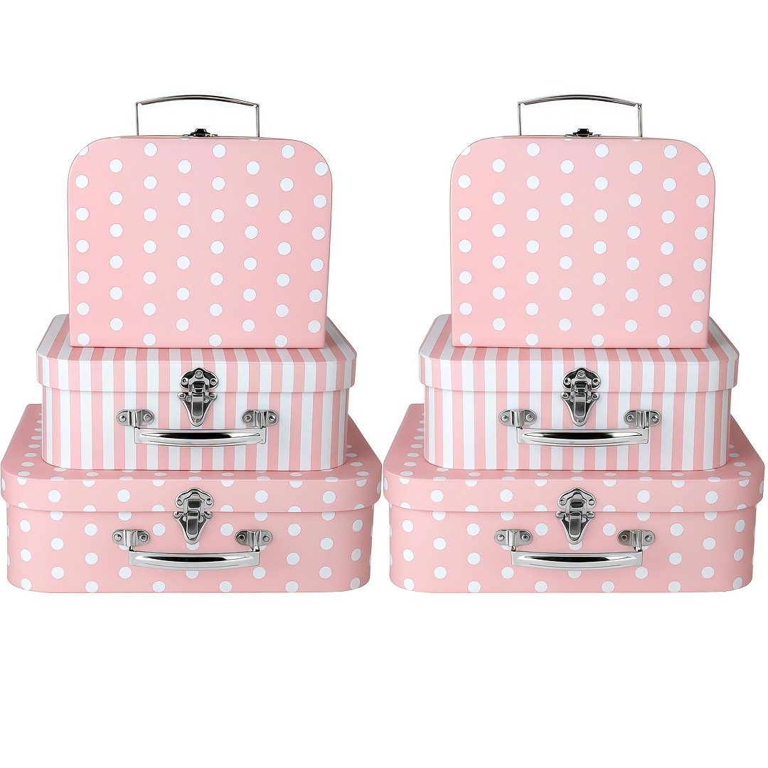 3/6 Pack Vintage Floral Dot Storage Boxes with Lids Handles