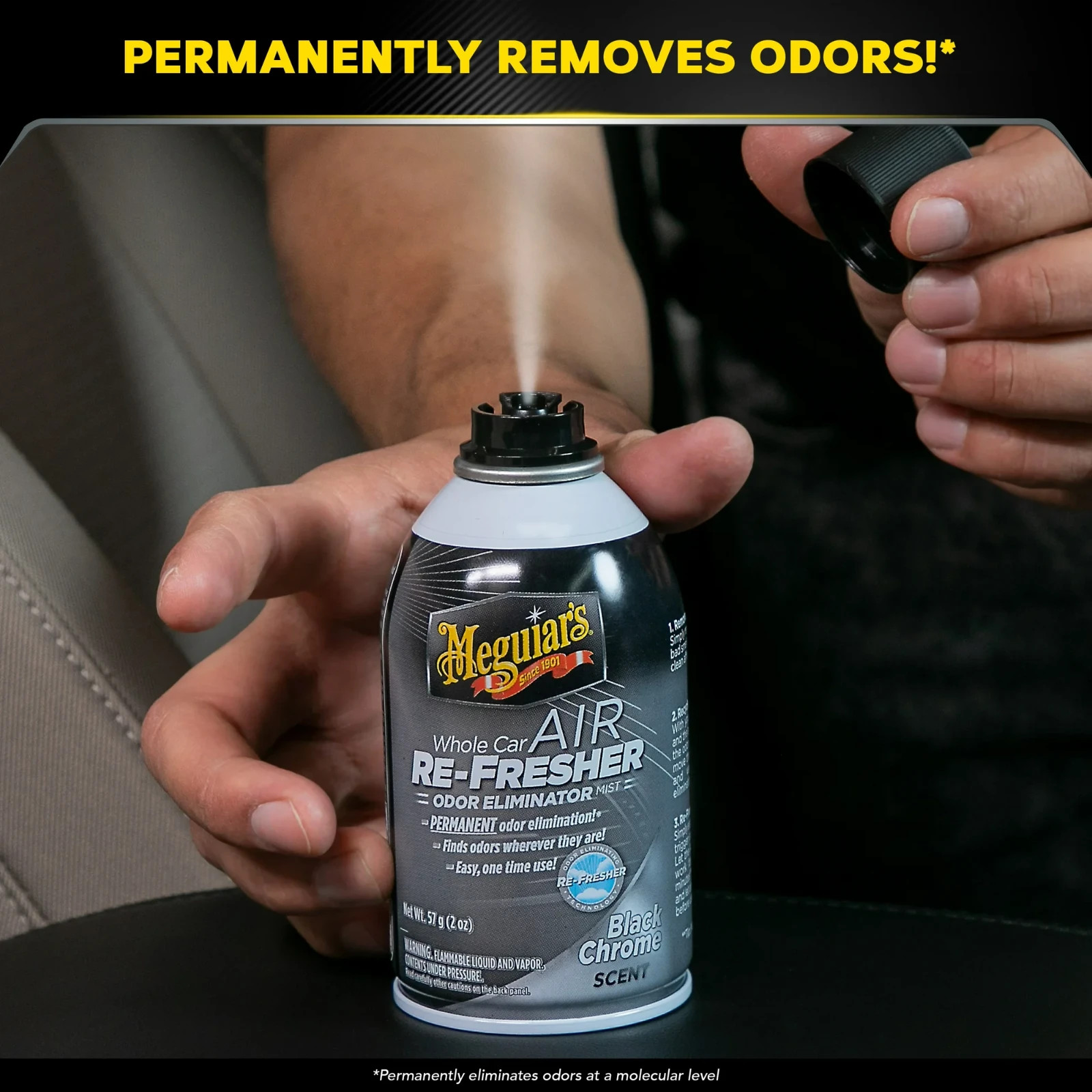 Meguiar’s G181302 Whole Car Air Re-fresher Odor Eliminator Mist, Black