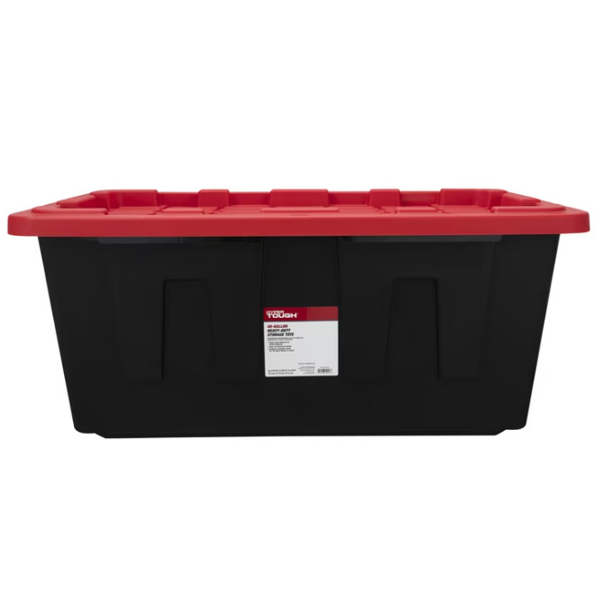 New 2 Pack Hyper Tough 40 Gallon Heavy Duty Storage Bin with Snap Lid Black Red
