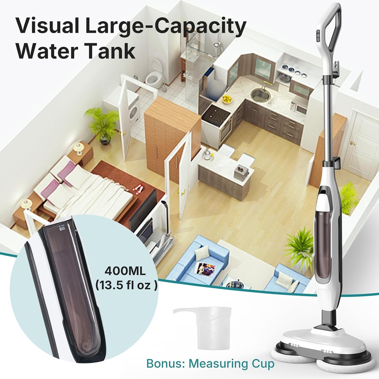 Electric Steam Mop Floor Cleaner with Rotating Pad and 2 LED Light 4 Clean Mode