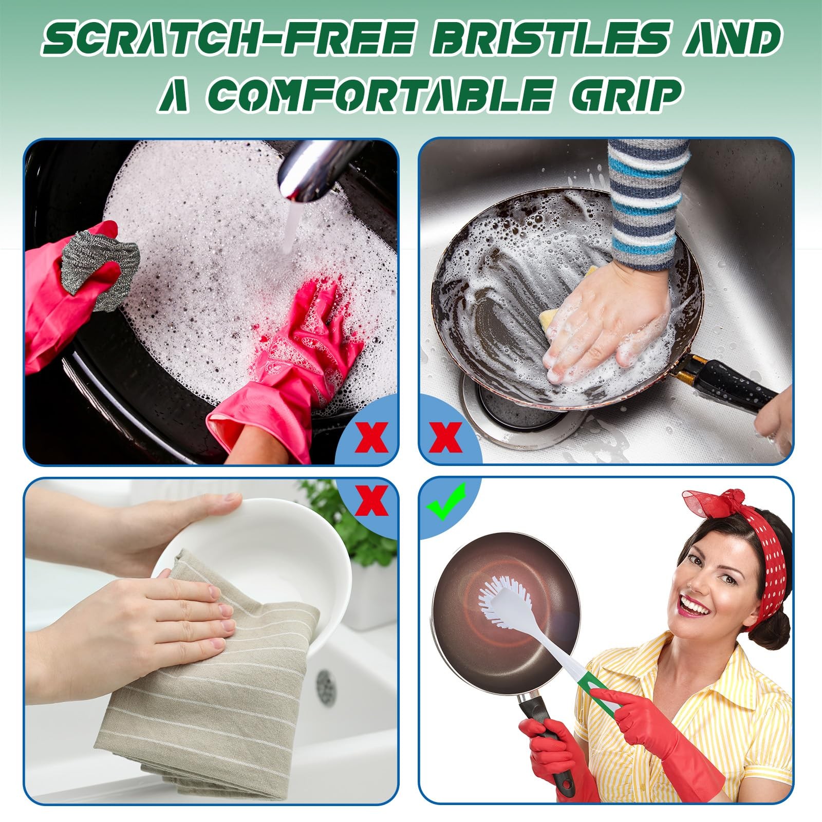 Hsei 20 Pcs Blue and Green Kitchen Scrub Dish Brush Bulk with 11 Inch Anti Sl…
