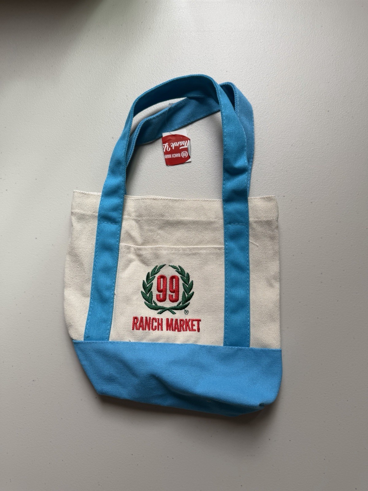 99 Ranch Market Canvas Foldable Tote Bag Blue aqua All-Over Pattern Small