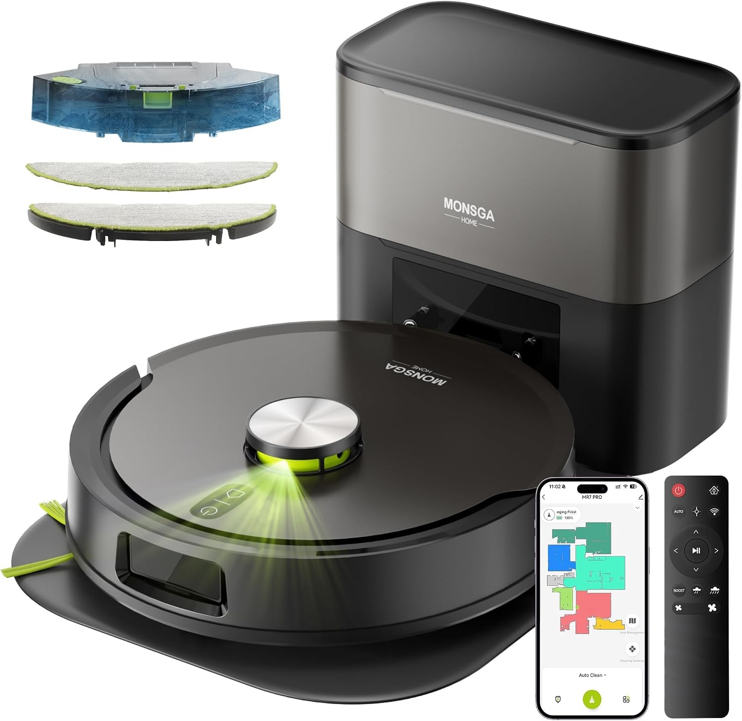 MONSGA Robot Vacuum Mop Self-Empty 8000Pa LiDAR Pet Hair App Voice Control
