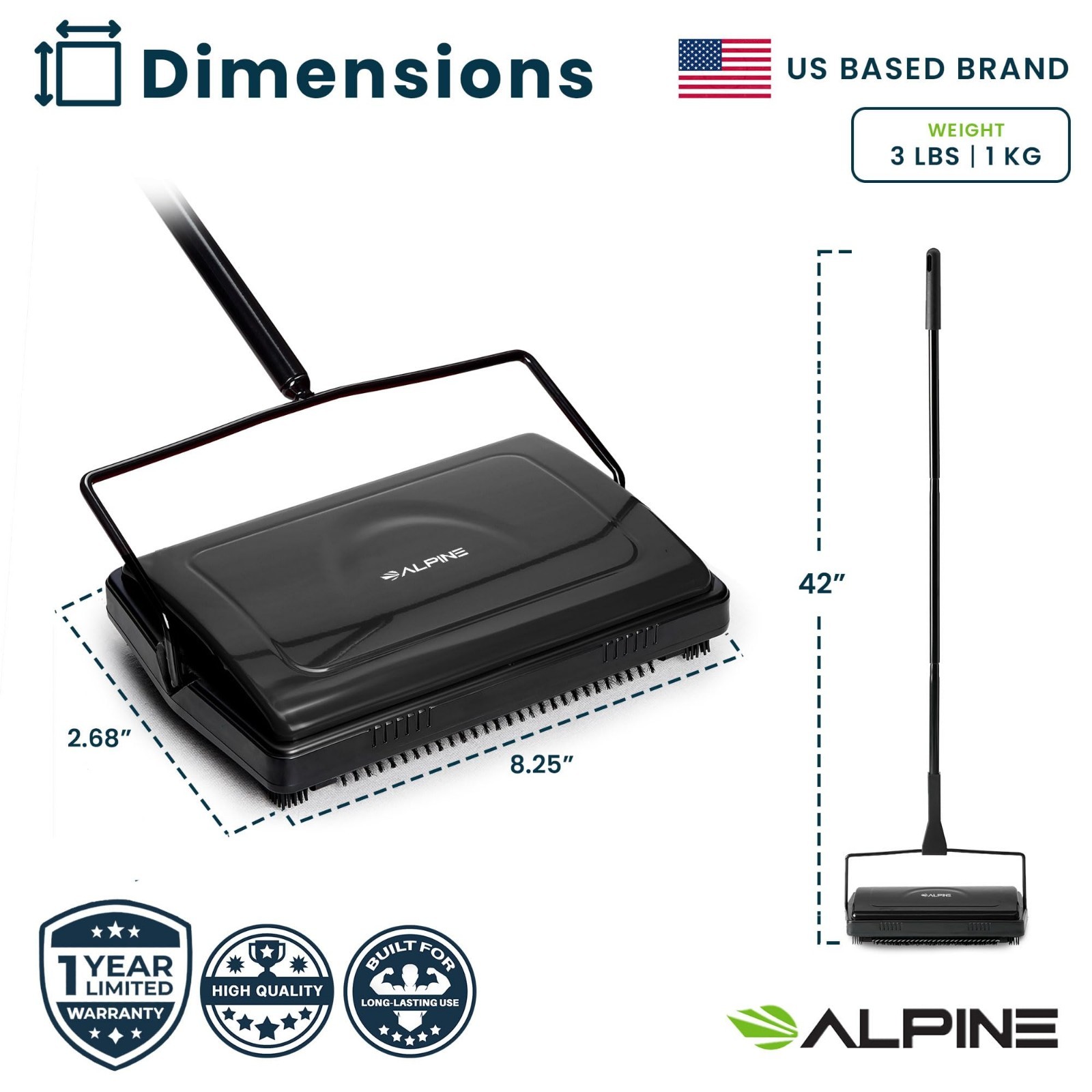 Manual Carpet Sweeper Triple Brush – Cordless Non-Electric Multi-Surface Cleaner