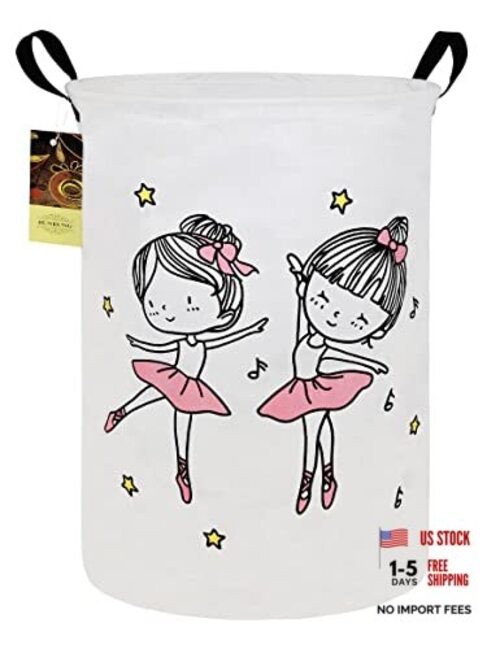 Laundry Hamper,Large Canvas Fabric Lightweight Storage Round-Dancing girl