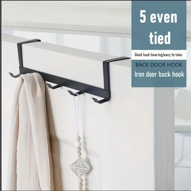 Heavy Duty Over Door Hook Rack 5 Hooks Adjustable Hanger for Coats Hats Towels