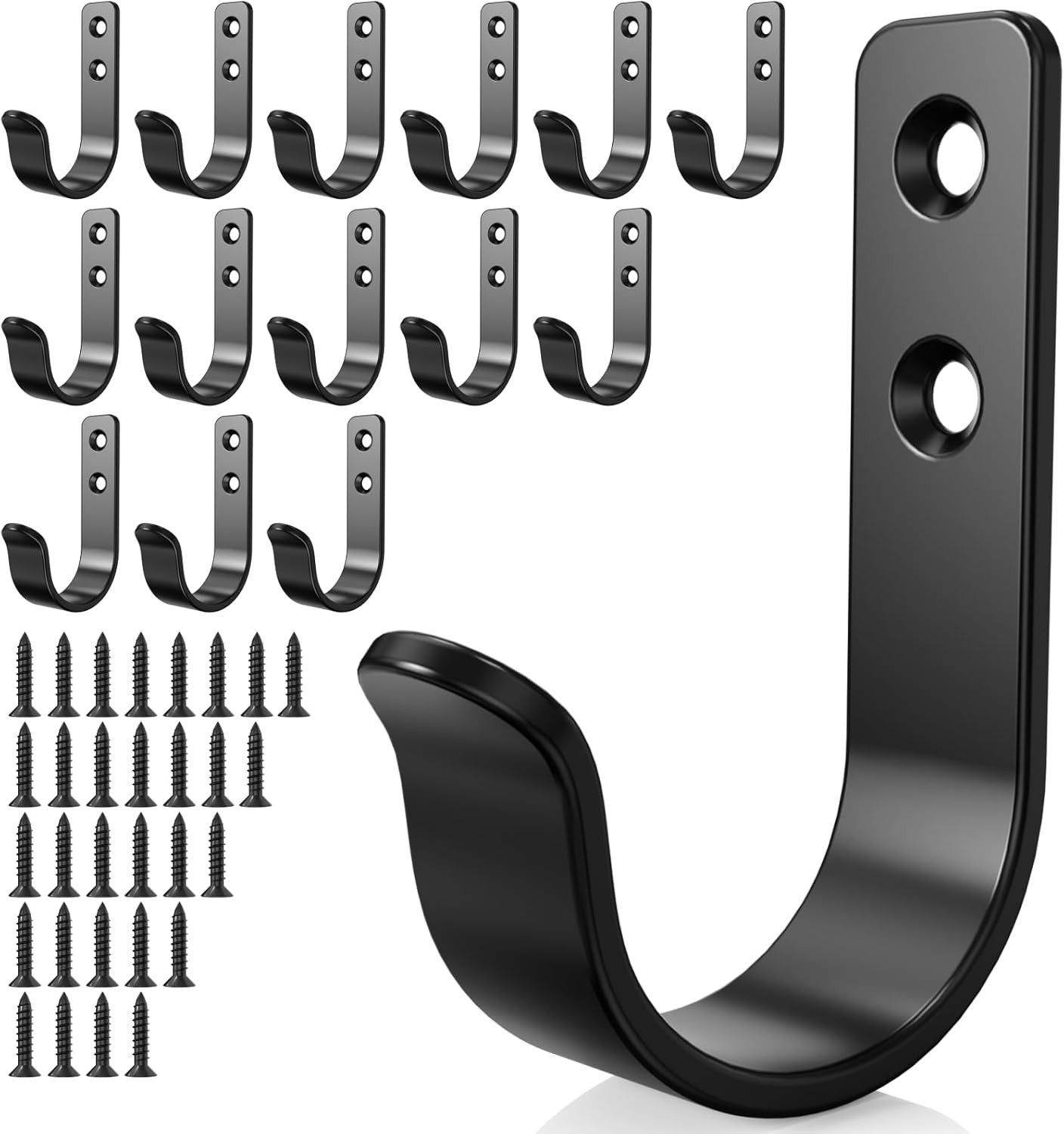 15-Pack Black Metal Wall Hooks Heavy Duty Coat Hooks Wall Mounted Hanging Screw