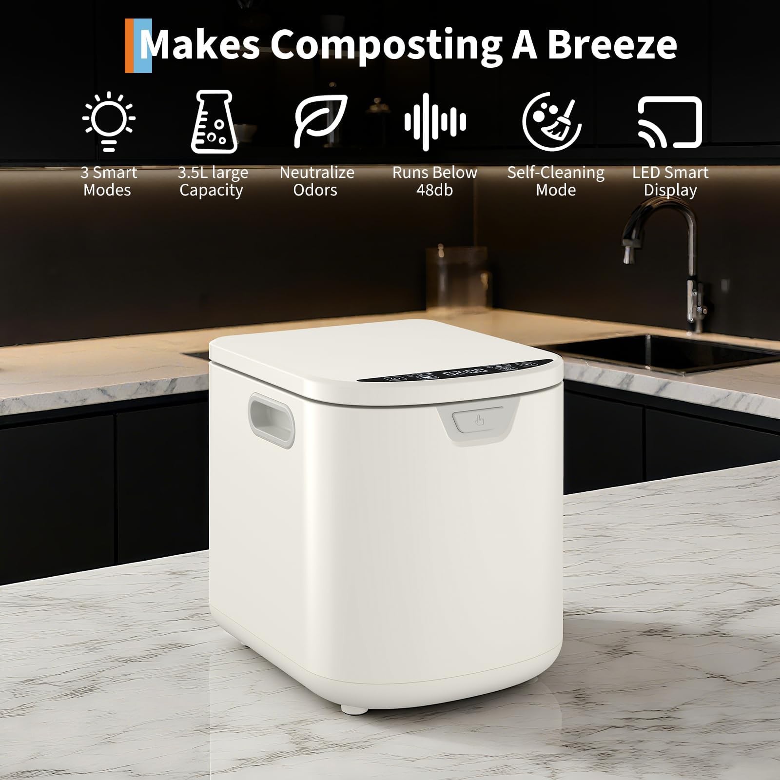 3.5L Fully Automatic Kitchen Compost Bin,Indoor Electric Food 3.5L, White