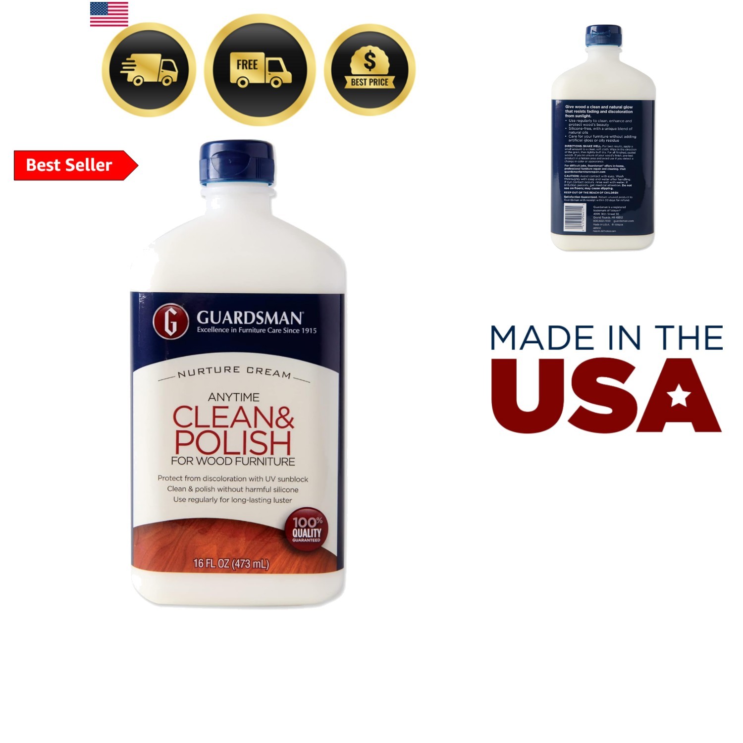 Clean & Polish For Wood Furniture – Cream Polish 16.9 oz – Silicone Free, UV …