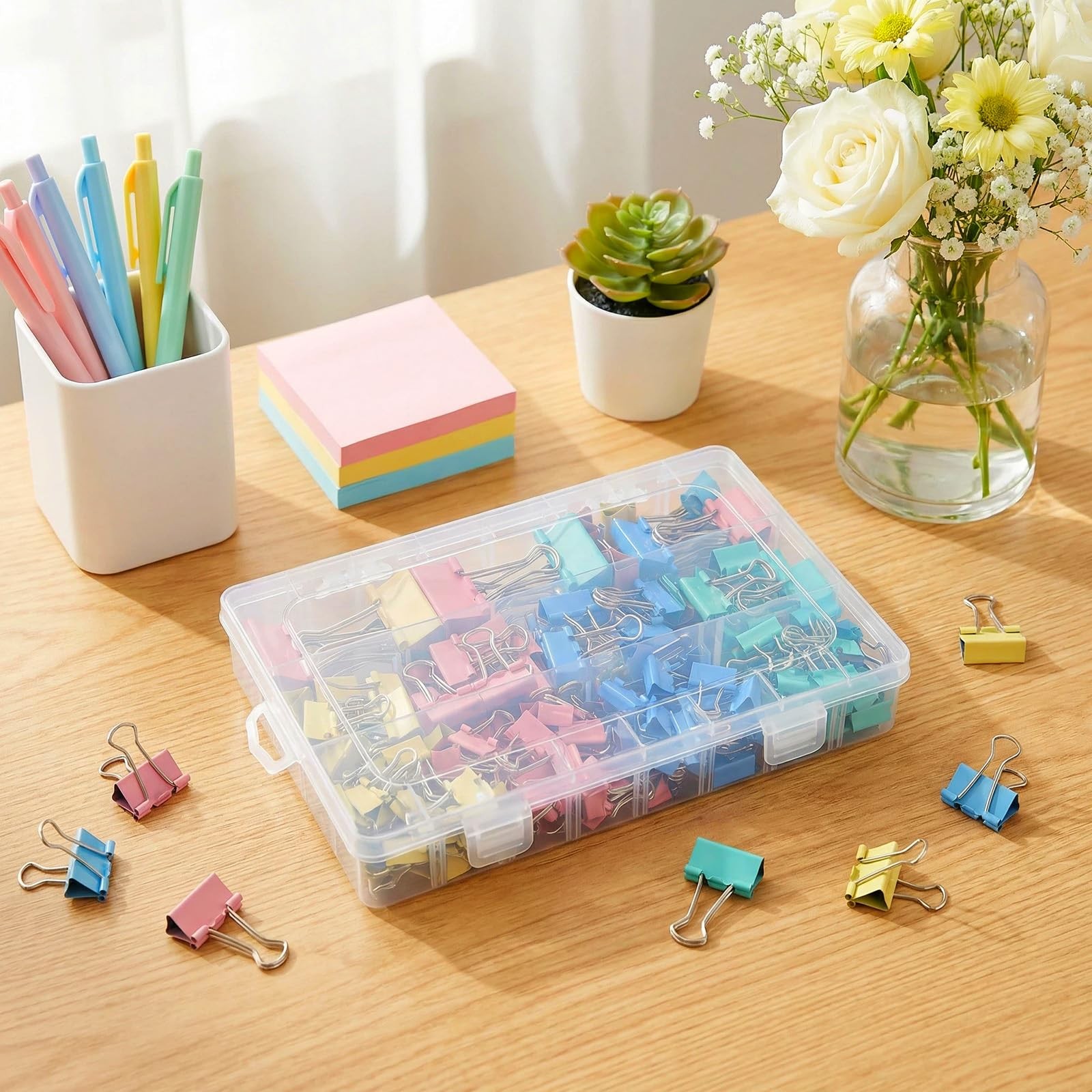 180 Pcs Binder Clips Assorted 4 sizes, 0.59in, 0.75in, 1 in, 1.26 Colored