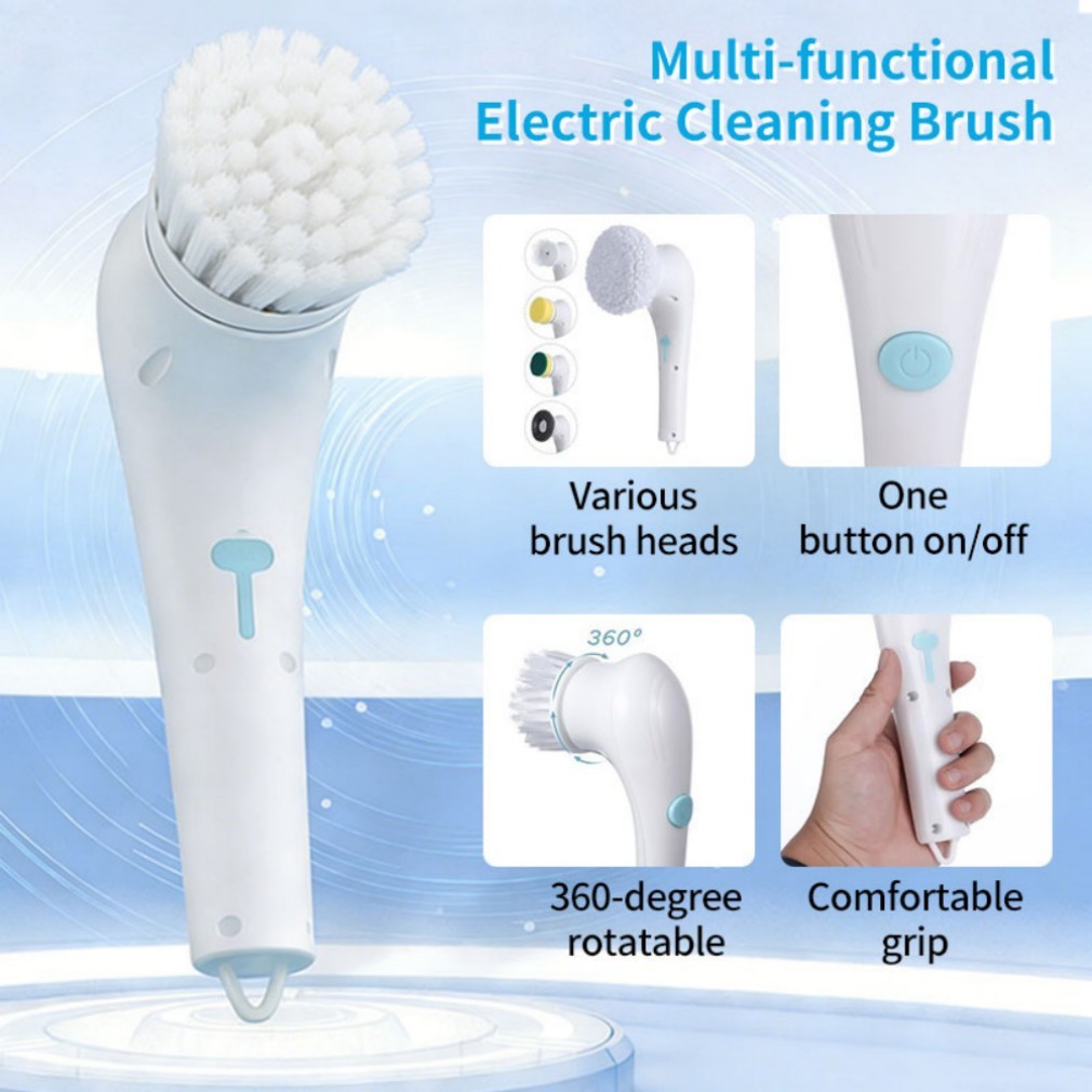 5IN1 Electric Spin Scrubber Cordless Power Cleaning Brush Rechargeable Cleaner-=