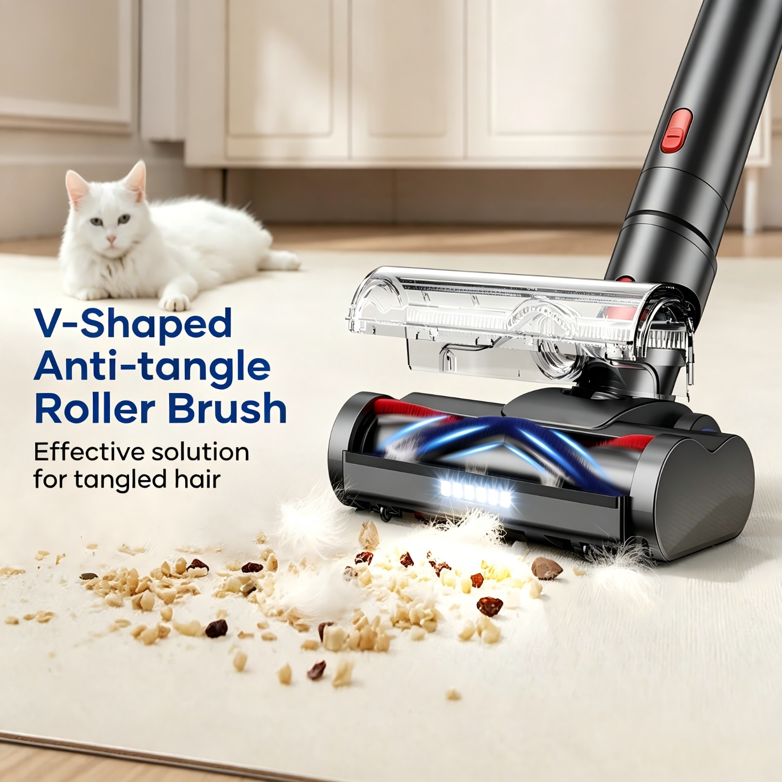Cordless Vacuum Cleaner 65KPa Lightweight Pet Hair Carpet Hardwood Stick 1.5L