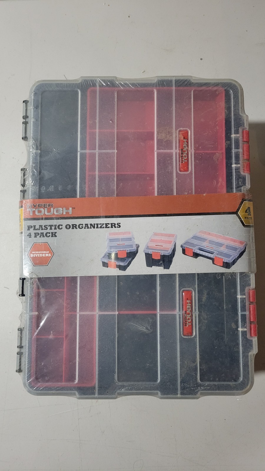 Hyper Tough Plastic Organizers 4 Pack Black And Red With Removable Dividers