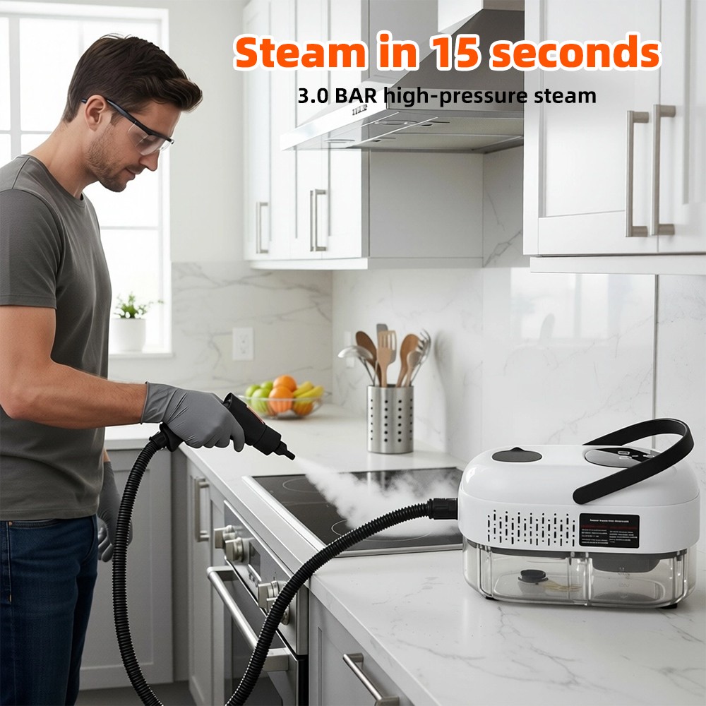 Fast Heating Handheld Steam Cleaner – 15-in-1 High Pressure for Home & Car