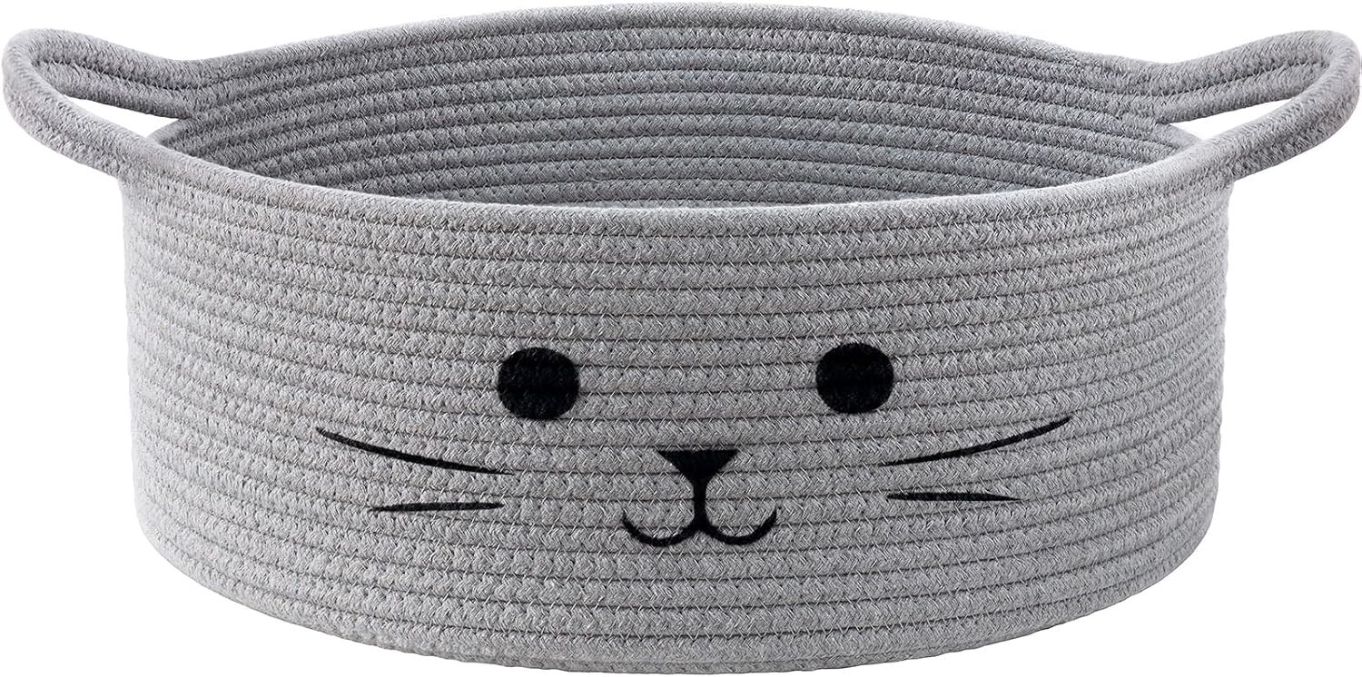 Adorable Hand-Embroidered Cat Toy Basket – 13.8″ x 6″ for Stylish Home Storage