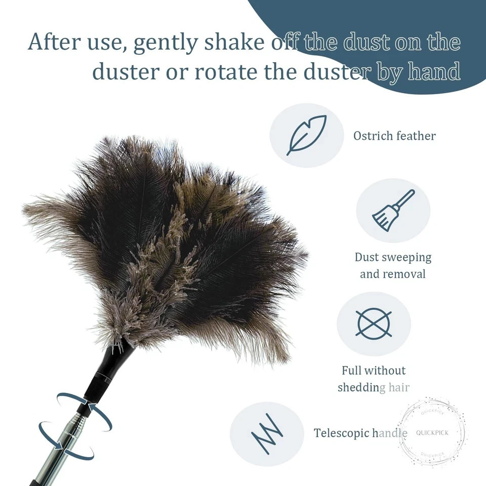Extendable Feather Duster 47 inches Fluffy Long Handle Reusable Feather Duster