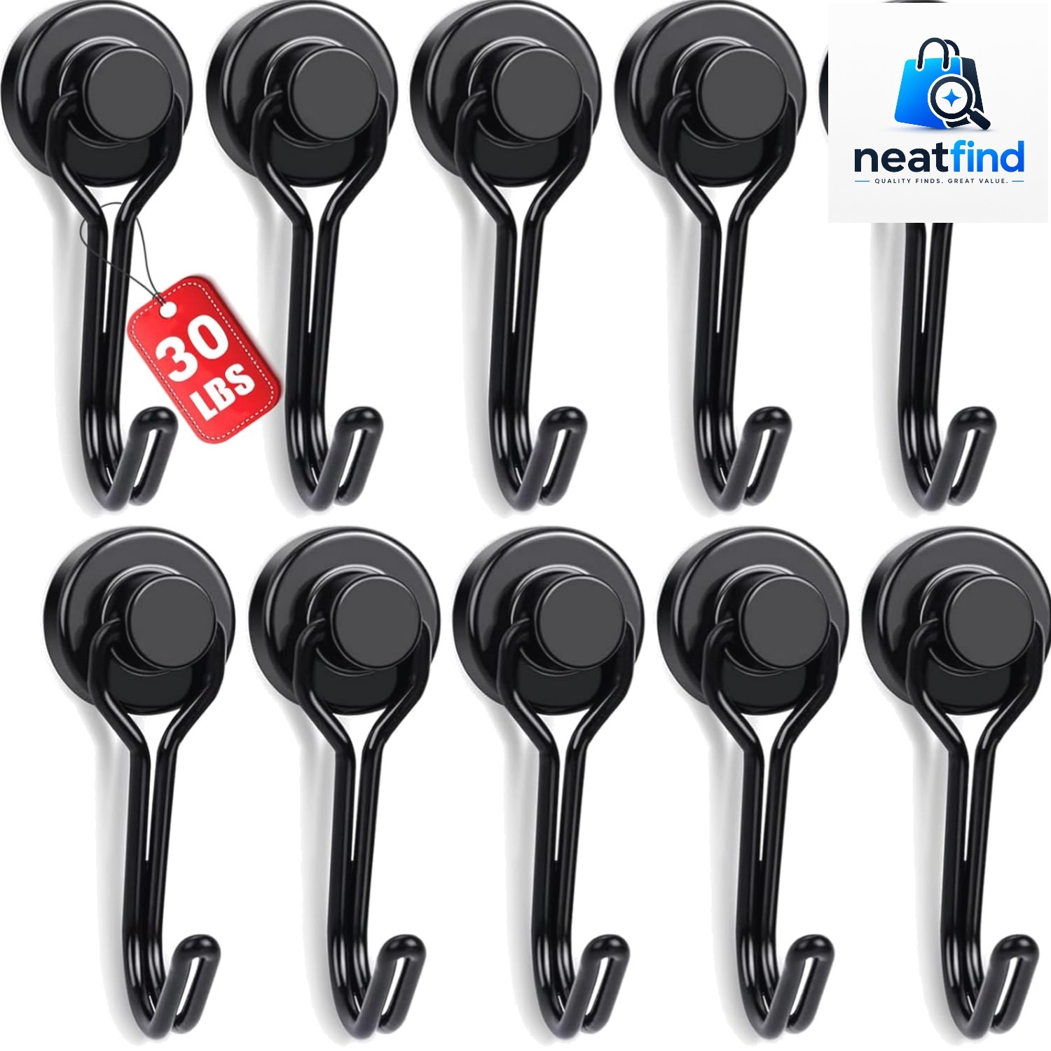 Swivel Swing Magnetic Hooks, 30lbs Capacity, Pack of 10 for Home & Outdoor Use