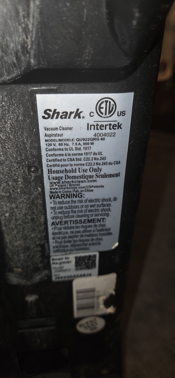Shark Chassis/Motor/Main Unit for APEX DuoClean QU922QBL Vacuums w/Power Cord,