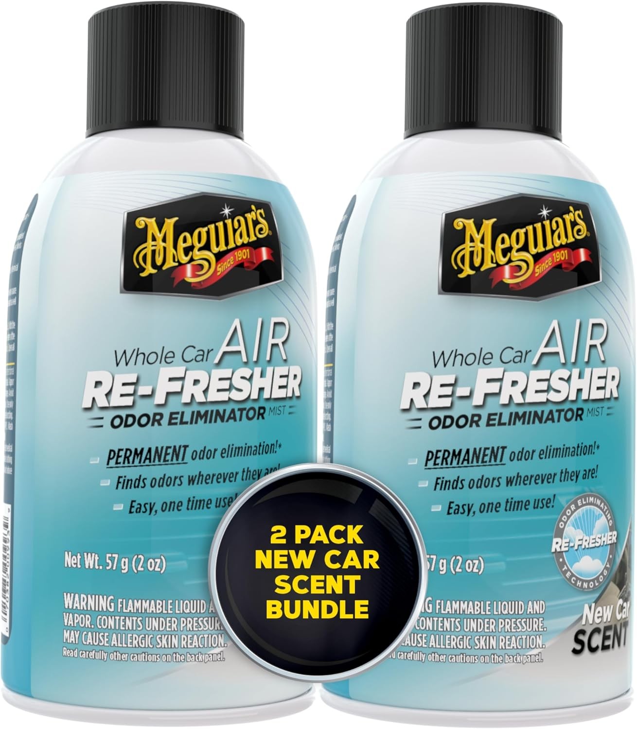 Meguiar’s Whole Car Air Re-Fresher Odor Eliminator Mist, New Car Scent, 2 Pack