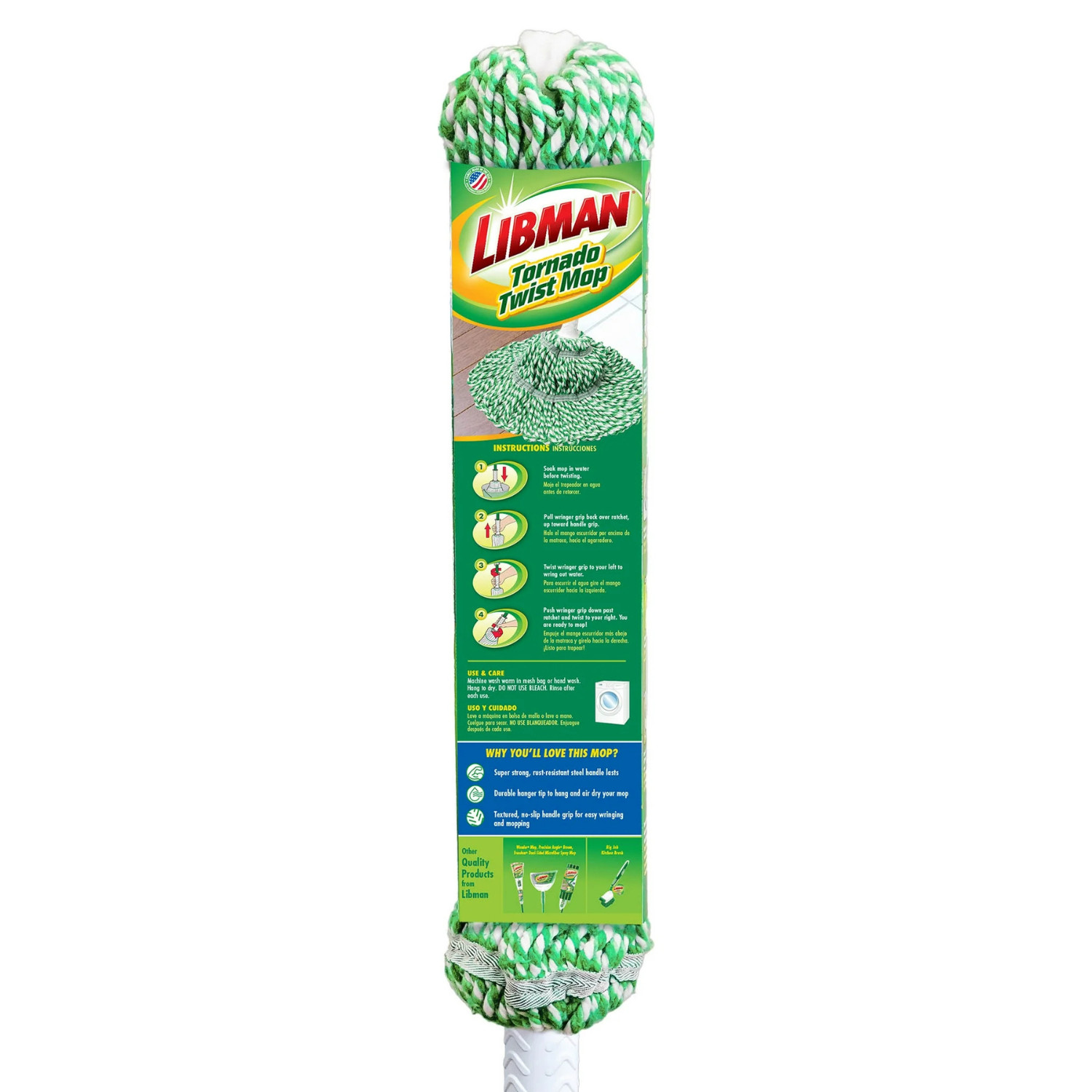(2 Pack) Libman Tornado Twist Mop Cotton Blend Head Steel Handle Green & White