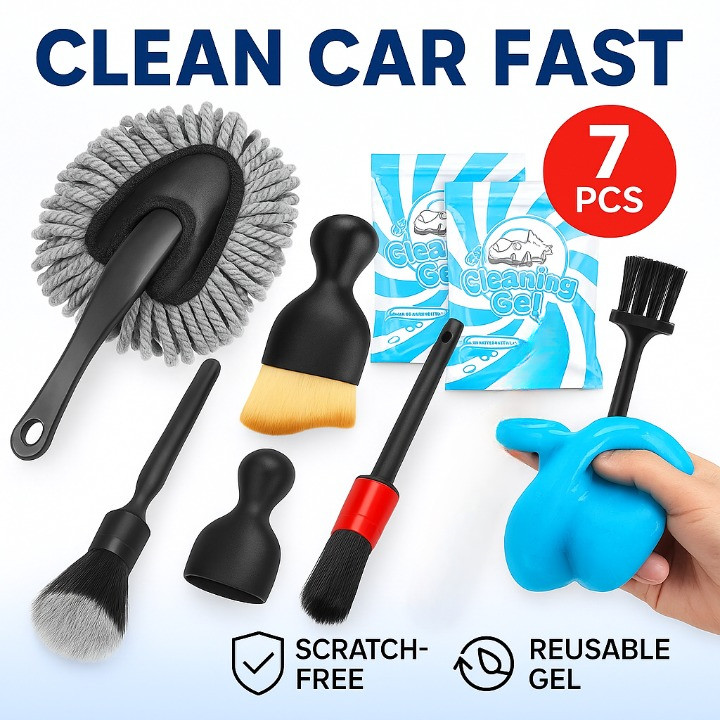 Car Detailing Brush Kit Interior Cleaning Gel Dash Vent Dusting Tools Auto SUV