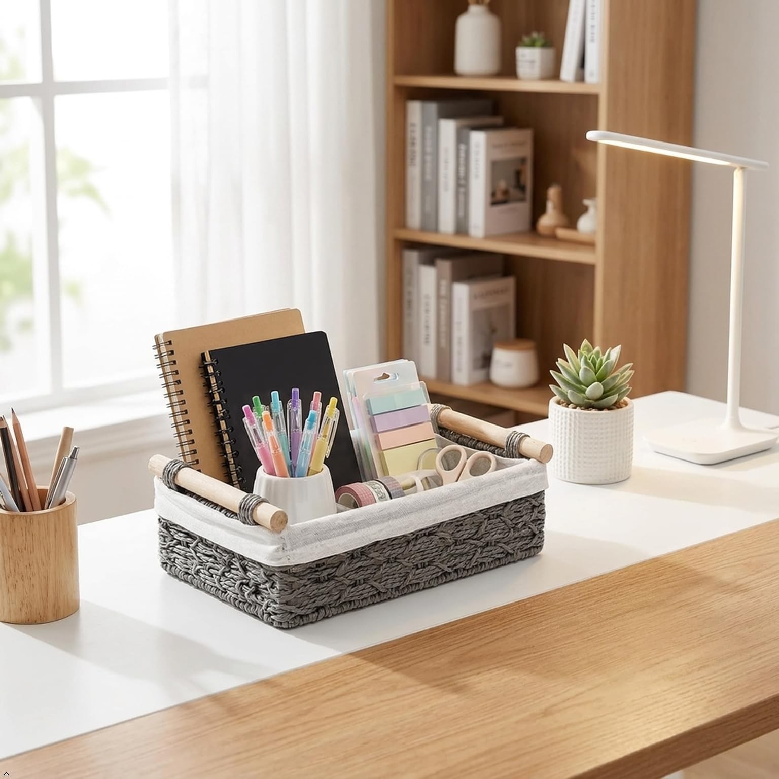 DUOER Storage Basket Wicker 11.8*7.8*3.*9 inches, 9.8*5.9*3.2 Grey