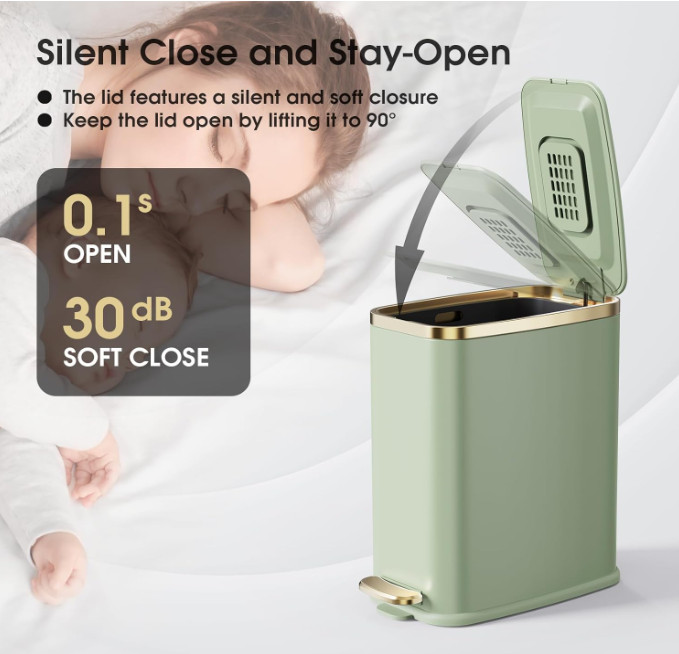 Cubo de basura estrecho rectangular con pedal metálico (5L/1.3 Gal), ideal para