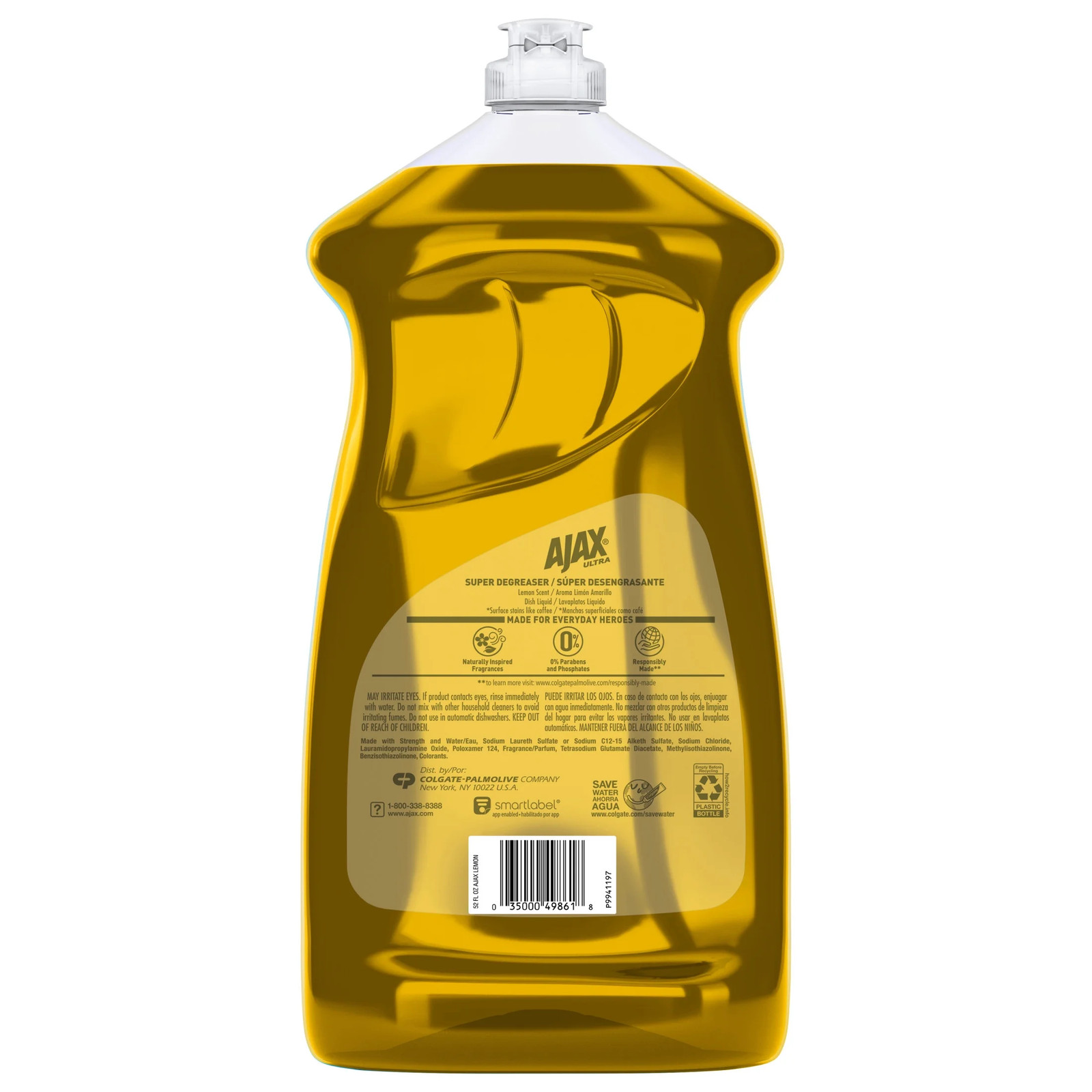 Ajax Ultra Lemon Liquid Dish Soap, Super Degreaser, Easy-Flip Cap, 52 Fl Oz