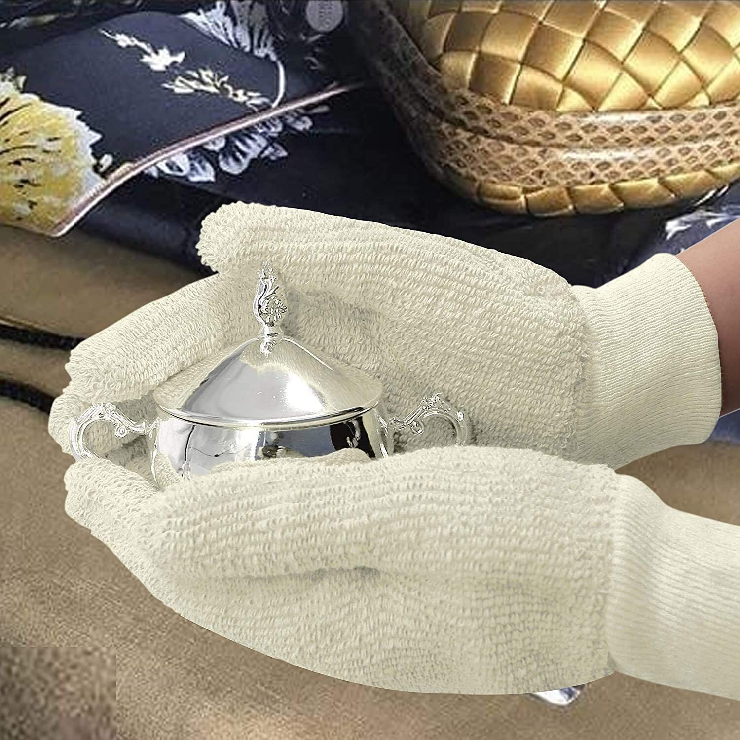 EvridWear Sterling Silver Polishing Cleaning Gloves with Terry Loop Cloth