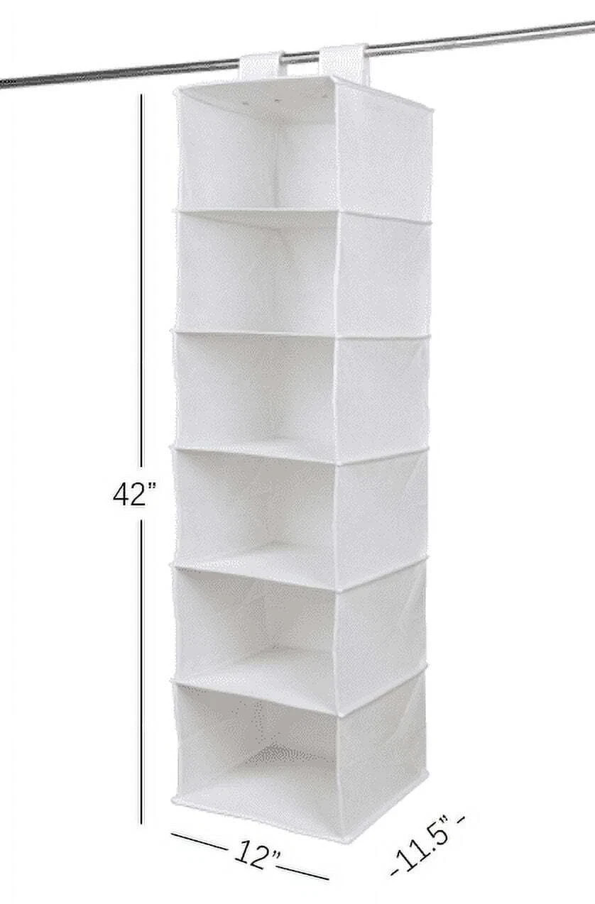 6 Shelf Non Woven Hanging Closet Organizer, Arctic White, Space Saving Wardrobe