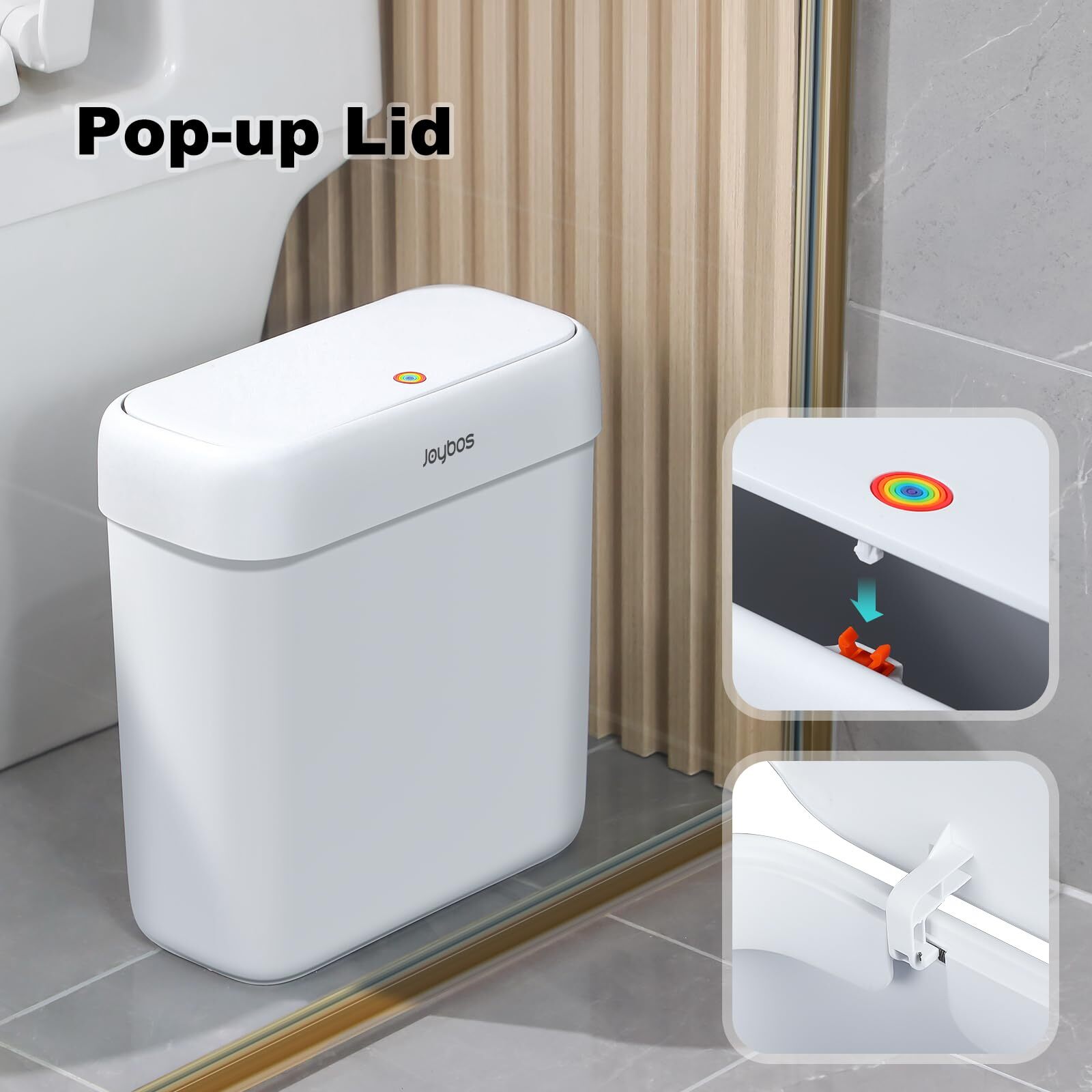 Bathroom Small Trash Can With Lid10l / 2.7 Gallon Slim Garbage Bin Wastebasket W