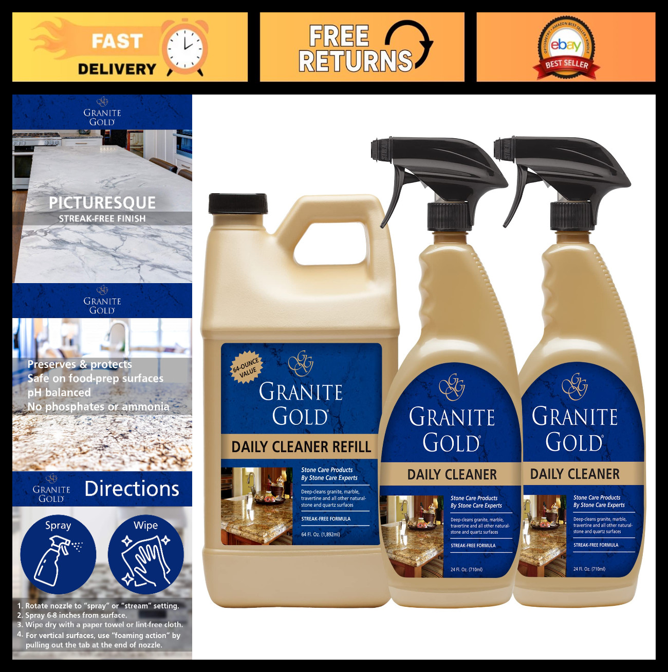 Streak-Free Daily Cleaner Spray for Granite, Marble, Quartz & Natural Stone – 11